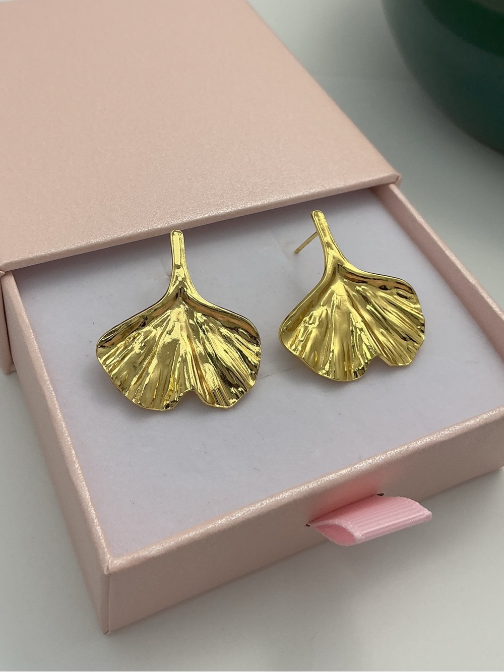 Gold Ginkgo Leaf Earrings | Stainless Steel Botanical Statement Drop